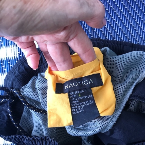 Nautica size L men’s swim trunks navy with yellow accents. Drawstring cl… - Picture 2 of 4